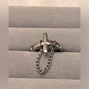 Silver Cross Ring with Chain